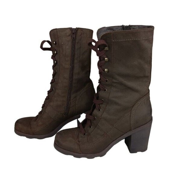 Barneys New York Boots womens Brown Leather lace up Heel block Sz 37/SZ 7 - Picture 2 of 4